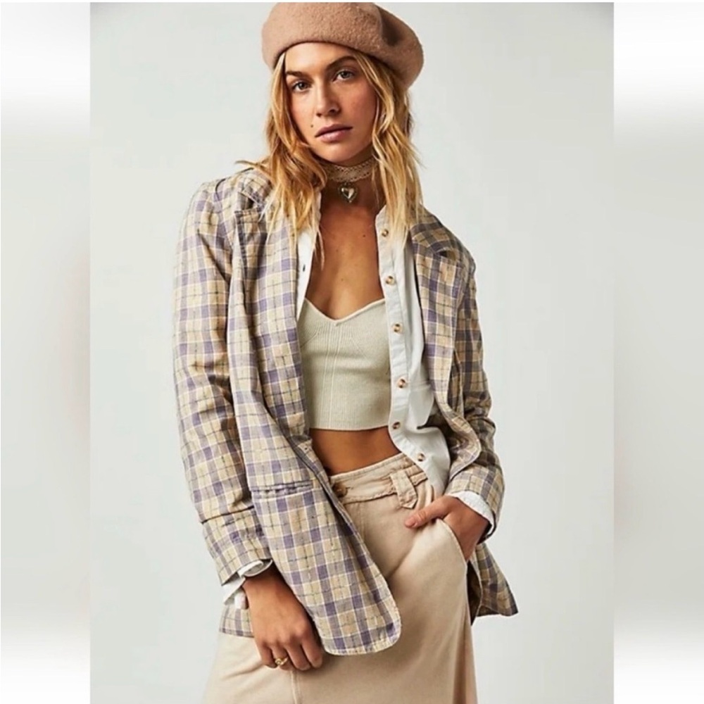 Free People We The Free Womens Plaid Beckett Boyfriend Oversized Blazer Size S